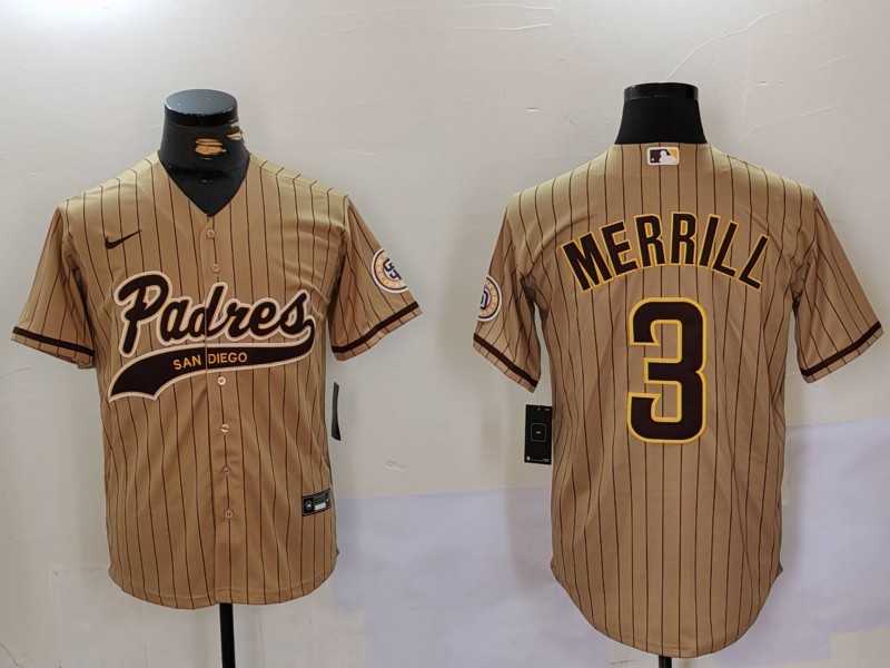 Men's San Diego Padres #3 Jackson Merrill Tan 2023 Cool Base Stitched Jersey,We sell and wholesale Men's San Diego Padres #3 Jackson Merrill Tan 2023 Cool Base Stitched Jersey on line form chian!